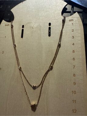 ★ Gold Tone Layered Heart Pendant Necklace Double Strand Dainty Boho